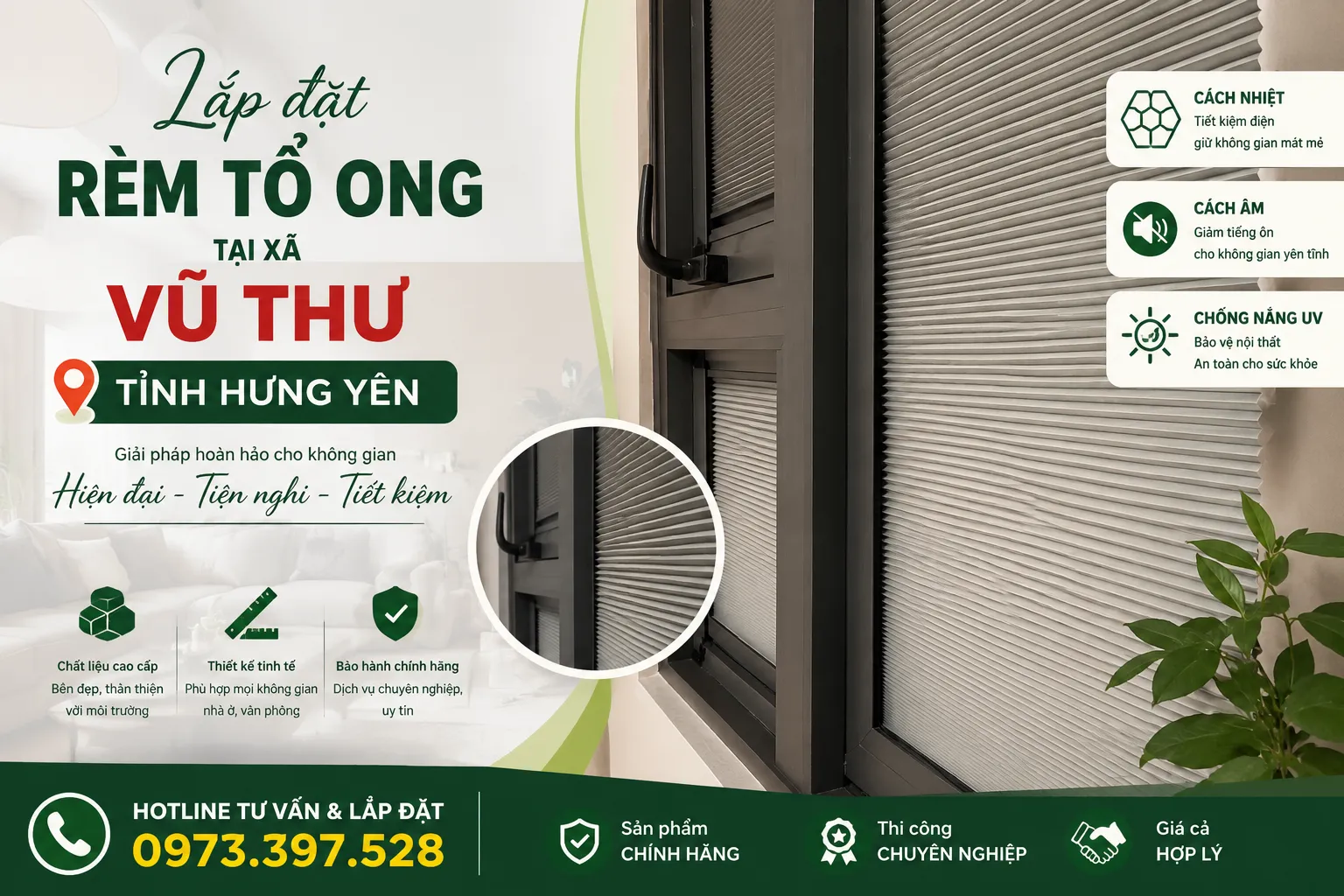 Lắp đặt  rèm tổ ong xã Vũ Thư, tỉnh Hưng Yên
