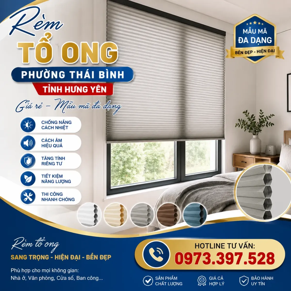Rèm tổ ong phường Thái Bình, tỉnh Hưng Yên - Giá rẻ, mẫu mã đa dạng