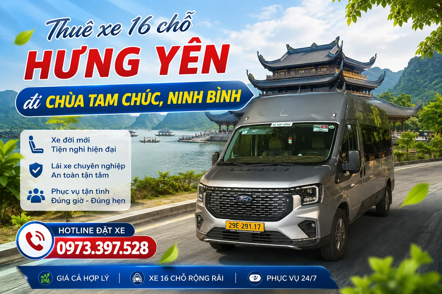 Thuê xe 16 chỗ Hưng Yên đi Chùa Tam Chúc, Ninh Bình