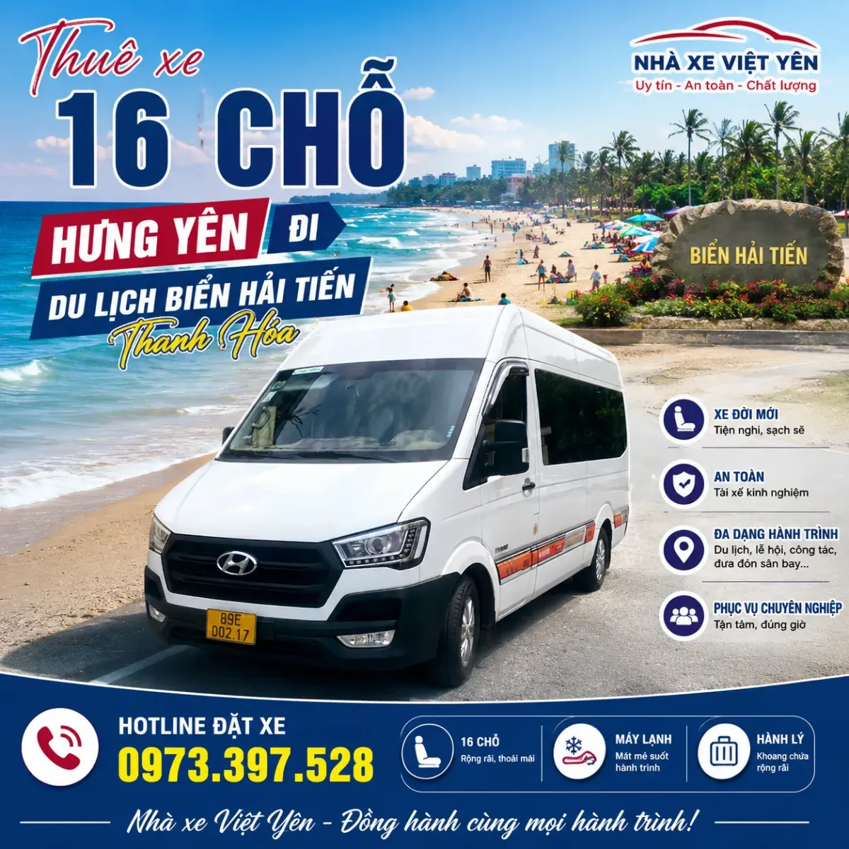Thuê xe 16 chỗ Hưng Yên đi du lịch biển Hải Tiến Thanh Hóa