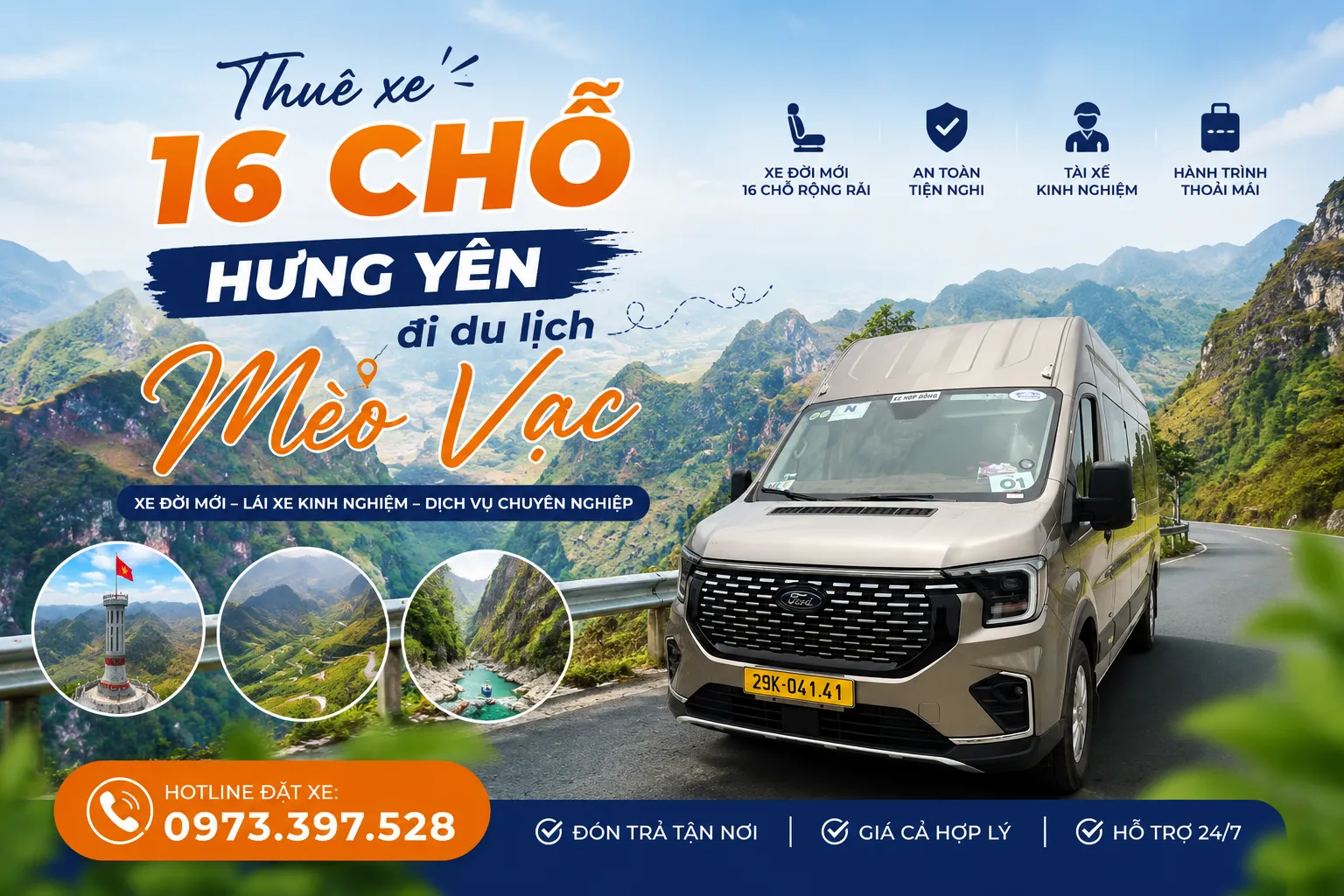 Thuê xe 16 chỗ Hưng Yên đi du lịch Mèo Vạc