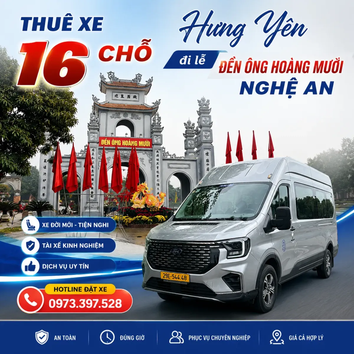 Thuê xe 16 chỗ Hưng Yên đi lễ đền Ông Hoàng Mười Nghệ An