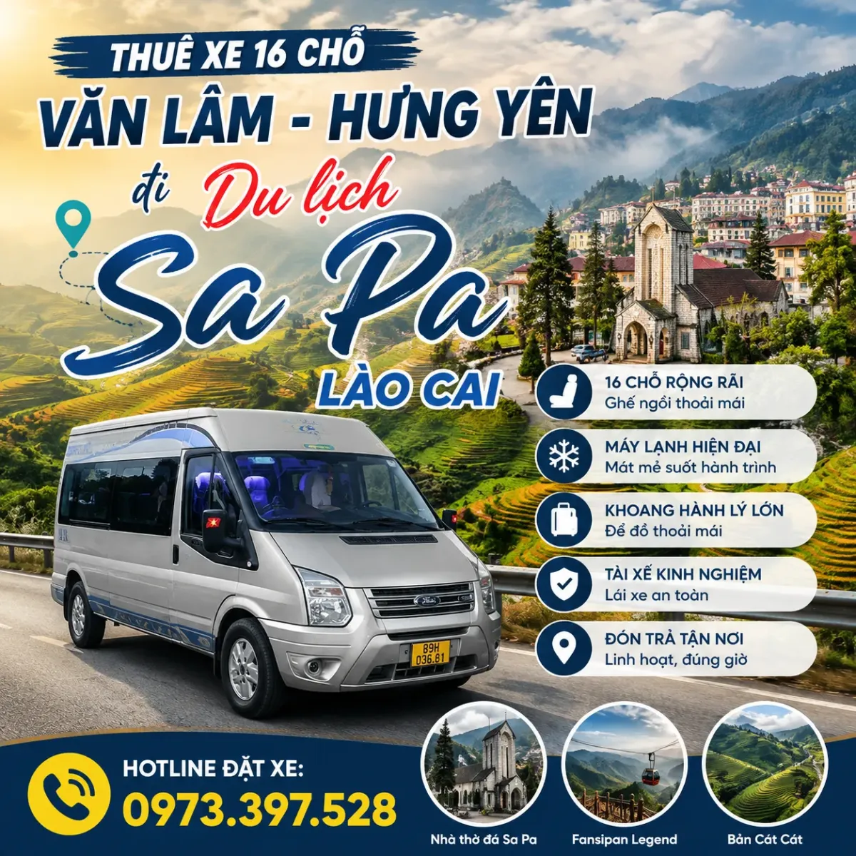 Thuê xe 16 chỗ Văn Lâm Hưng Yên đi du lịch Sa Pa Lào Cai