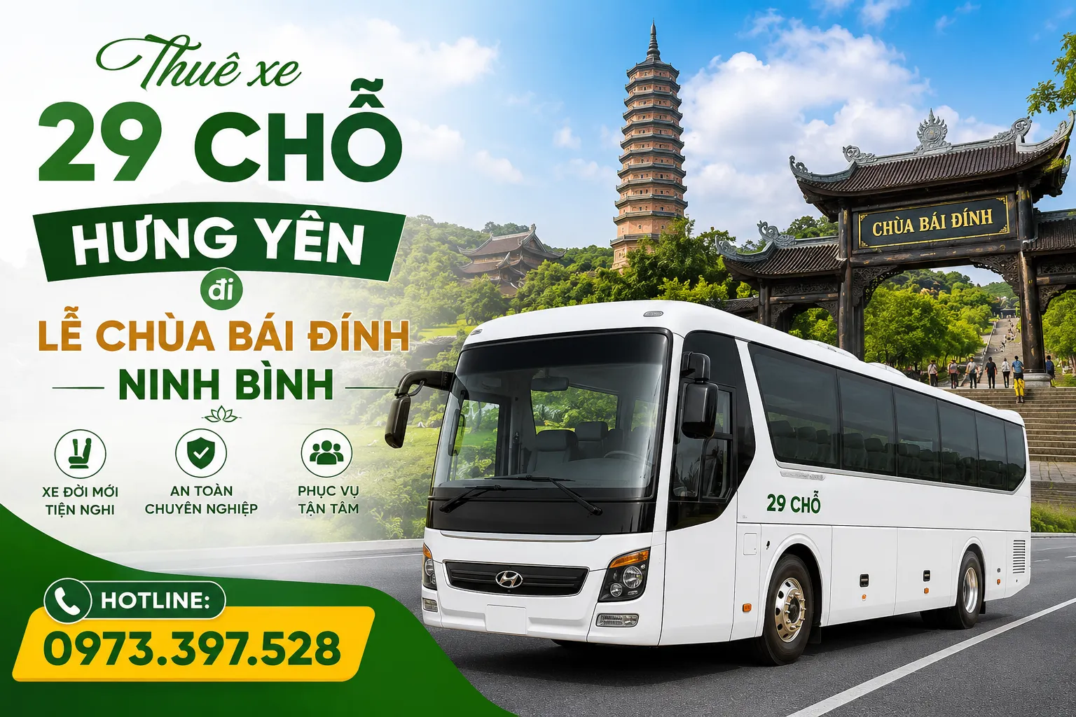 Thuê xe 29 chỗ Hưng Yên đi lễ Chùa Bái Đính, Ninh Bình