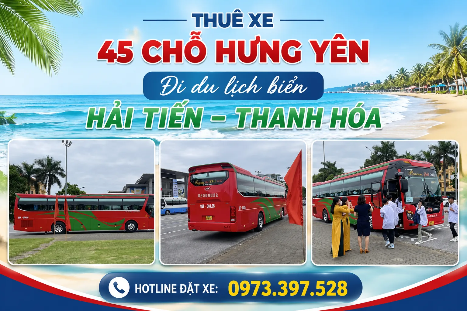 Thuê xe 45 chỗ Hưng Yên đi biển Hải Tiến Thanh Hóa