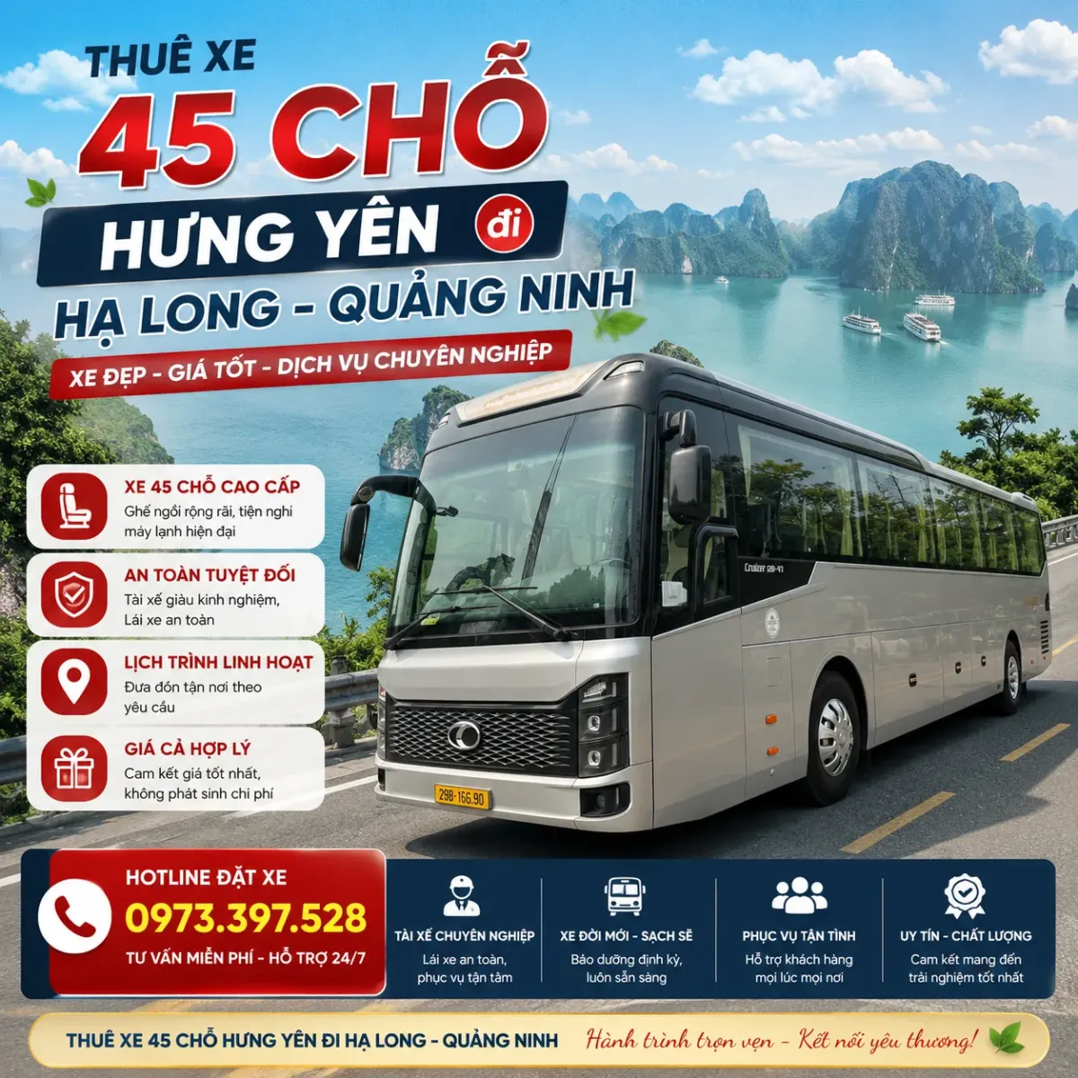 Thuê xe 45 chỗ Hưng Yên đi du lịch Hạ Long Quảng Ninh