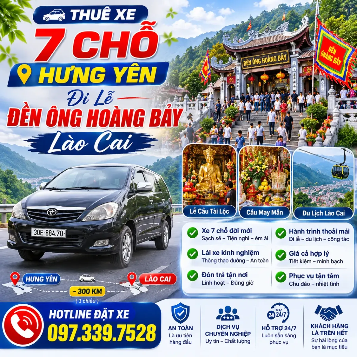 Thuê xe 7 chỗ Hưng Yên đi lễ Đền Ông Hoàng Bảy, Lào Cai