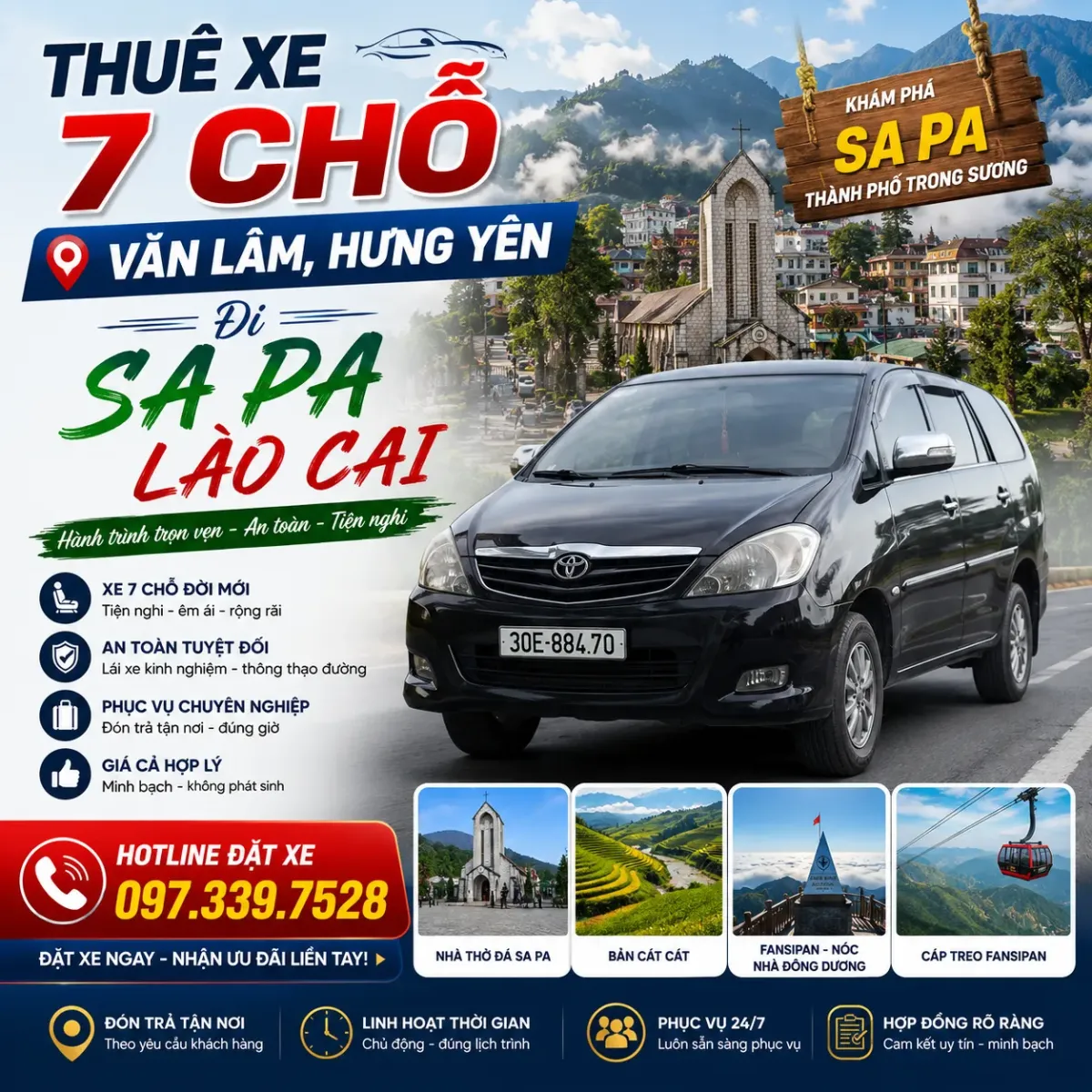 Thuê xe 7 chỗ Văn Lâm Hưng Yên đi Sa Pa, Lào Cai