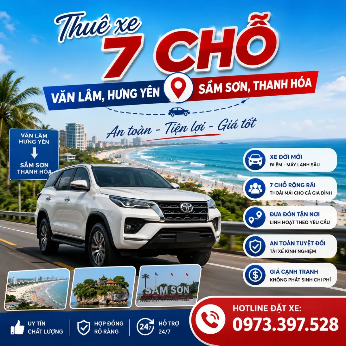 Thuê xe 7 chỗ Văn Lâm Hưng Yên đi Sầm Sơn, Thanh Hóa