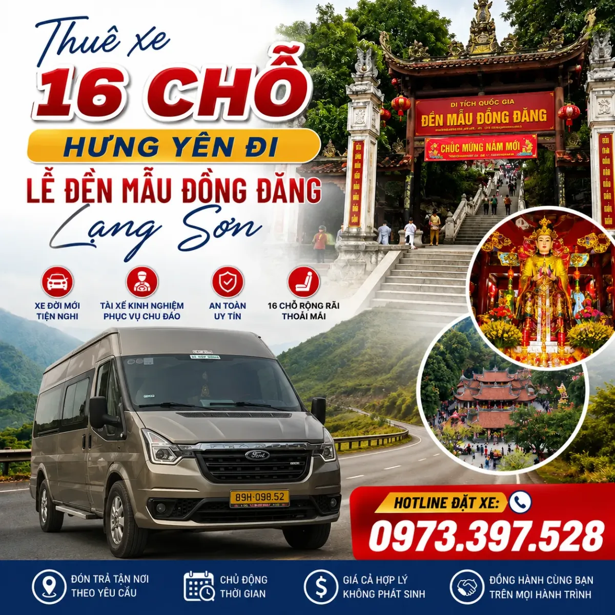 Thuê xe 16 chỗ Hưng Yên đi lễ Đền Mẫu Đồng Đăng, Lạng Sơn