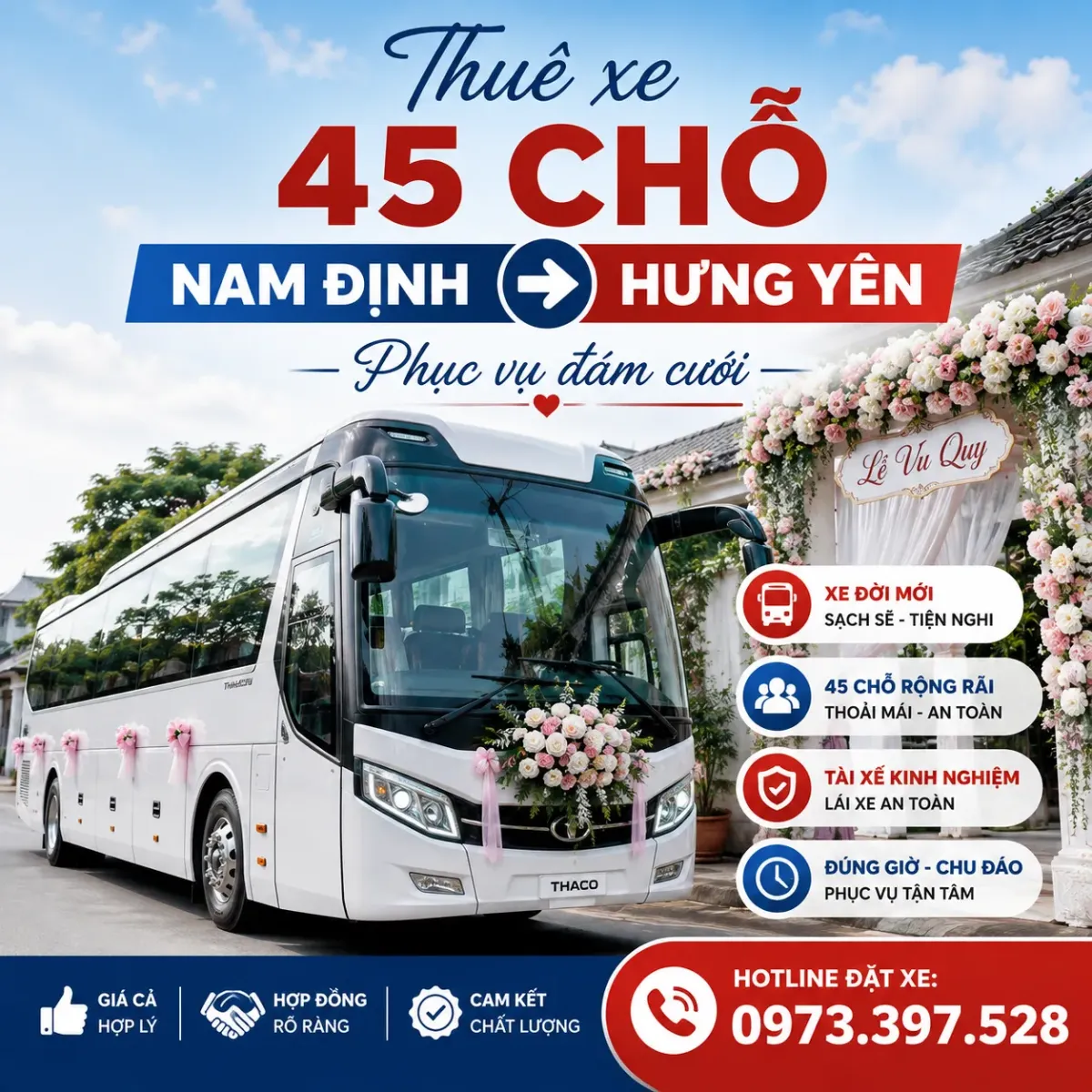 Thuê xe 45 chỗ Nam Định đi Hưng Yên phục vụ đám cưới